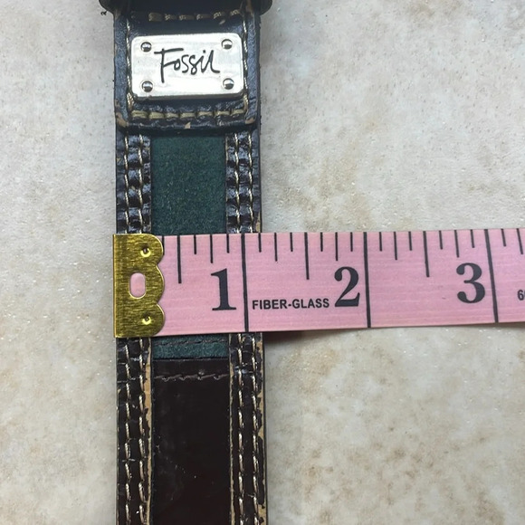 Fossil Women’s Belt Patchwork Color Block Genuine Leather Silver Buckle Size M - Picture 15 of 16
